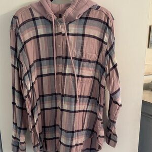 American Eagle Outfitters  Dusty Pink and Blue flannel hoodie top